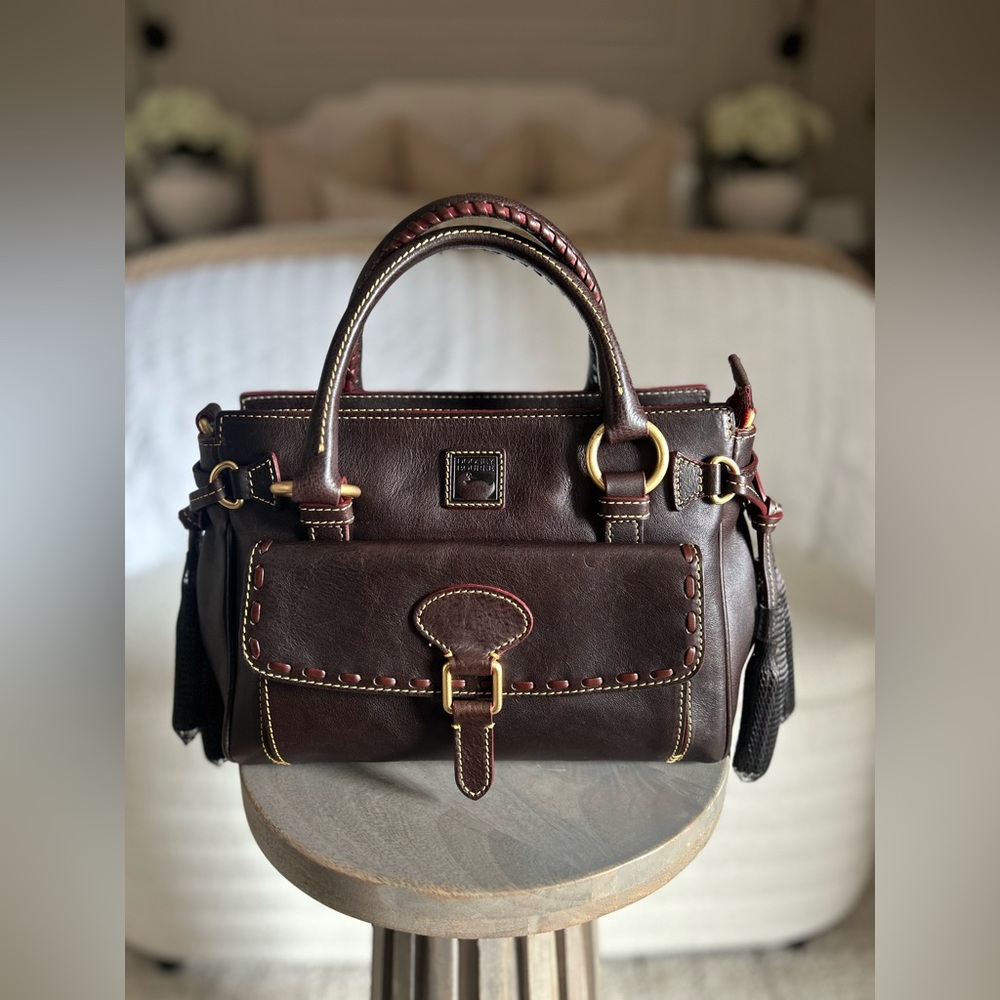 Dooney and Bourke Florentine Medium Pocket Satchel in BROWN TMORO
